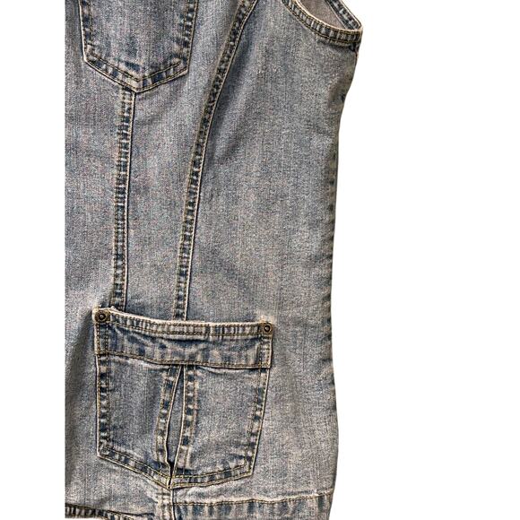 Ratio Liz Claiborne Denim Stretch Shirt Medium Button Front Short Sleeve - Picture 6 of 7